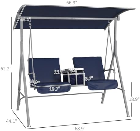 Comfortable Canopy Swing Chair for Two, Adjustable Shade and Storage - Image 2