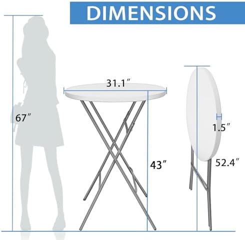 GUAGUA 32in Folding Cocktail Table, Bar Height, High Top - Image 3