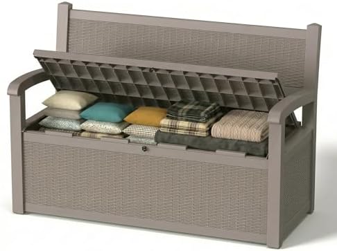 100-Gallon Lockable Outdoor Storage Bench, Waterproof Outdoor Deck Storage Box by KFY