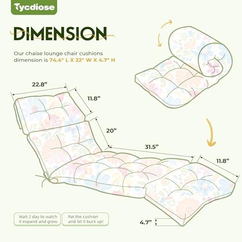 Outdoor Chaise Lounge Chair Cushion Waterproof 74.4x22x4.7 Inch - Image 2