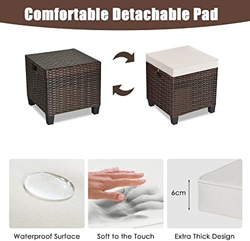 ORALNER Set of 2 Outdoor Ottoman, All-Weather Rattan Cube Foot Stool - Image 4