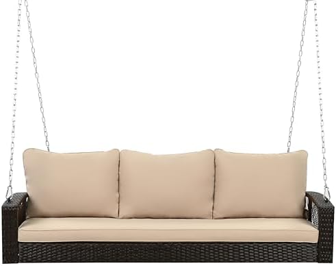 69" PE Wicker 3-Person Swing Bench - Image 4