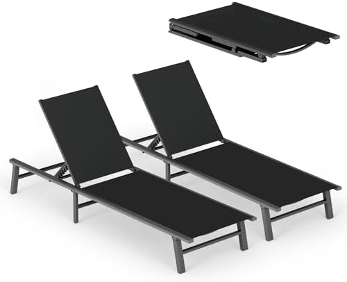 Ciokea Foldable Outdoor Lounge Chair Set of 2, No Assembly Aluminum Chaise by CIOKEA
