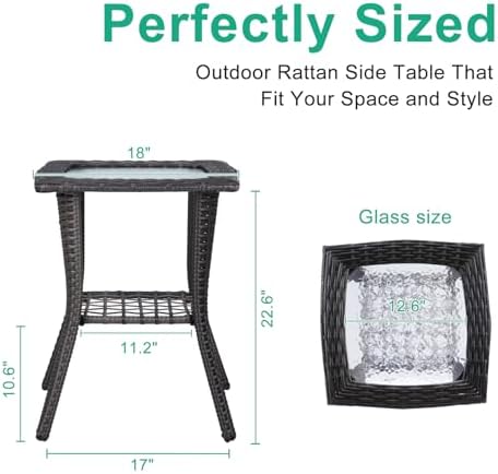 Wicker Rattan Side Table Patio Wicker Table, Outdoor Square Rattan Coffee Table - Image 3
