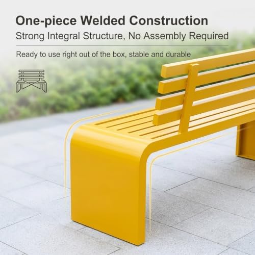 Metal Garden Bench, Outdoor Galvanized Steel Garden Bench, Slatted Design - Image 7