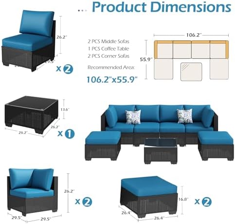 7 Piece Outdoor Patio Furniture Set, PE Rattan Outdoor Wicker Sectional - Image 5