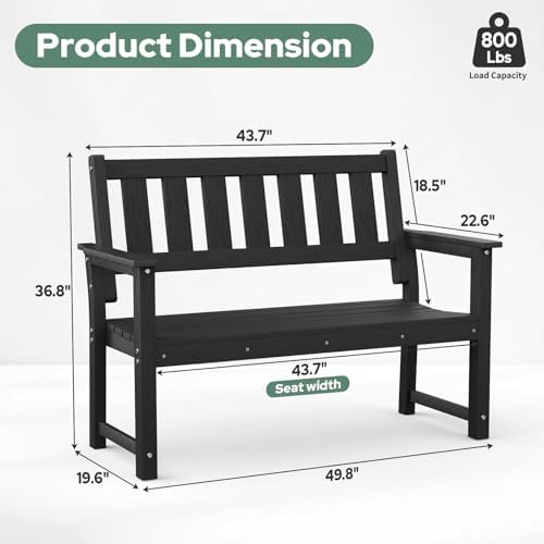 50" HDPE Outdoor Bench, 2-Person Patio Seating, 2 Pack - Image 3
