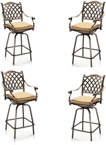 Outdoor Patio Swivel Bar Stools Set of 4, All-Weather Cast Aluminum Bar Height by Outvita