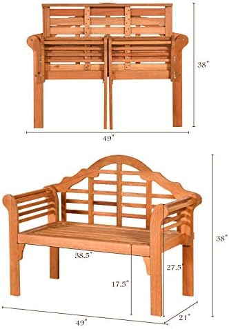 COSTWAY Folding Wooden Bench Outdoor, Crown-Like High Backrest - Image 3