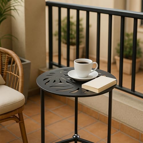 Party Zealot Set of 2 Small Round Metal Side Tables, 13-Inch Black Outdoor End - Image 2