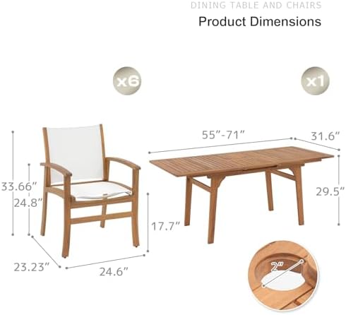 7-Piece Outdoor Patio Dining Set w/Umbrella Hole - Image 2