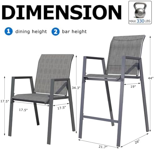 Outdoor Bar Stools Set of 4, Stackable Patio Bar Chairs, Bistro Chairs - Image 3