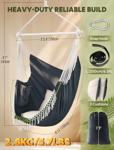 Chihee Hammock Chair 4.9ft x 3.9ft Max 500 Lbs 2 Cushions Strap Carabiner - Image 3