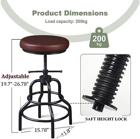 Industrial Bar Stools-Swivel Leather Metal Bar Stool-20-27 Inch Tall Counter - Image 3