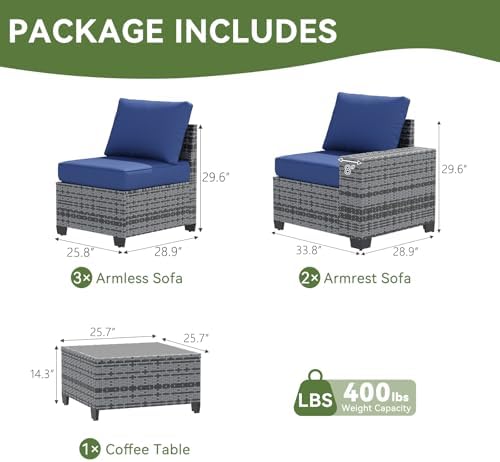 LazySunsets 6 PCS Patio Furniture Set, Outdoor Sectional All-Weather Wicker - Image 6