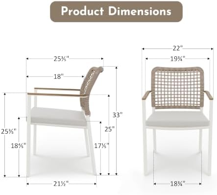 Modern Shade Woven Rope Outdoor Dining Chairs Set of 2, Fade Resistant - Image 2