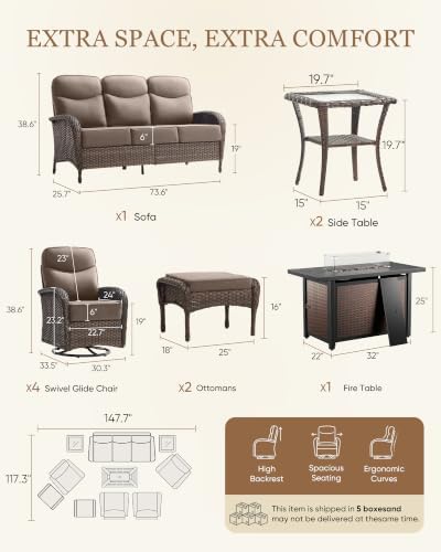 Upgraded 6“ Cushion Luxury 10 Piece Patio Furniture Set - Image 2
