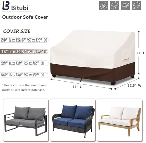 Bitubi Waterproof Patio Sofa Cover, Heavy Duty 3-Seater Outdoor Couch Cover - Image 2