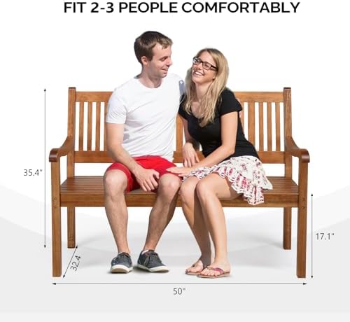 VINGLI 50" Outdoor Wood Bench, Weatehr Resistant Wooden Garden Patio Bench - Image 3