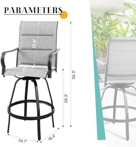 Vongrasig 4 Piece Outdoor Patio Swivel Bar Chairs, All Weather Padded Sling - Image 3