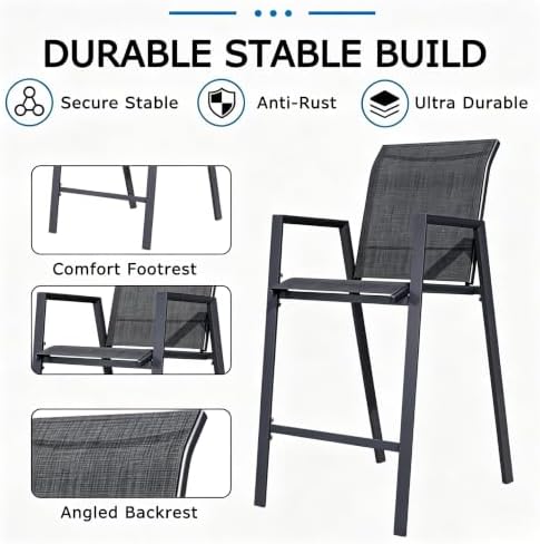 Outdoor Bar Stools Set of 4, Stackable Patio Bar Chairs, Bistro Chairs - Image 6