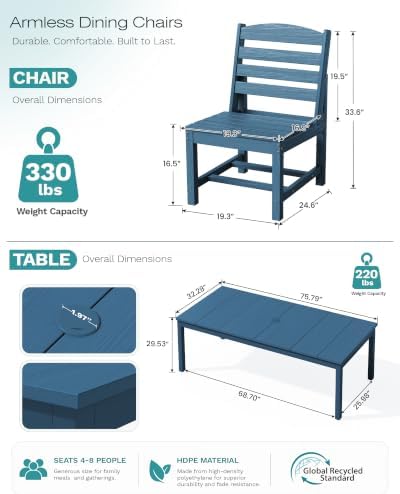 SERWALL Outdoor Dining Set, 7 Piece Armless Dining Set - Image 2