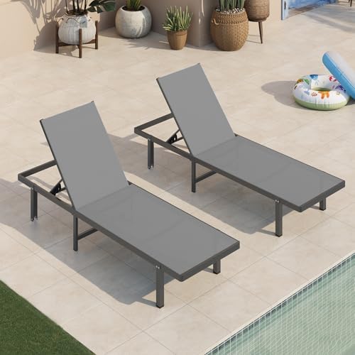 Pool Lounge Chairs Set of 2, Aluminum Outdoor Lounge Chair by Oasbira