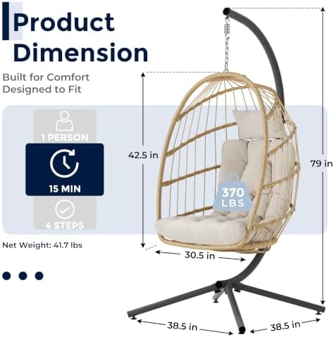 SWITTE Egg Chair Outdoor with Stand, Indoor Wicker Hanging Egg Swing - Image 2