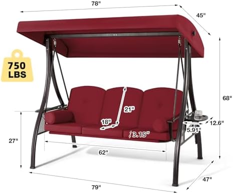 HOMREST 3 Seat Porch Swing - Image 2