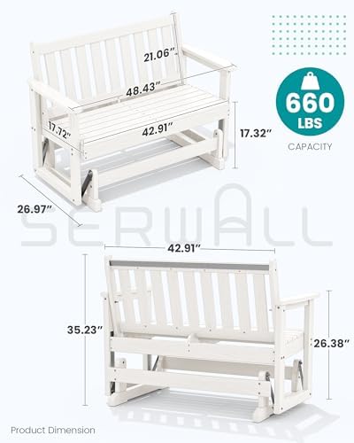 SERWALL HDPE Outdoor Glider Bench Set of 2, All Weather, 660lbs Cap - Image 2