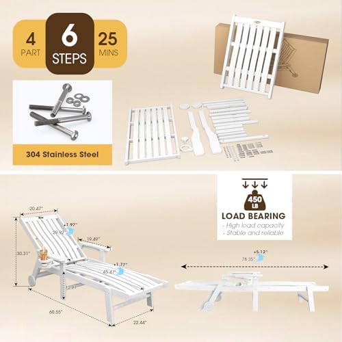 THOEOE Outdoor Chaise Lounge Chair Set of 2, HDPE Pool Lounge Chair - Image 2