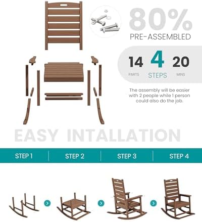 SERWALL Outdoor Rocking Chair Set of 6, Oversized HDPE Rocker - Image 4