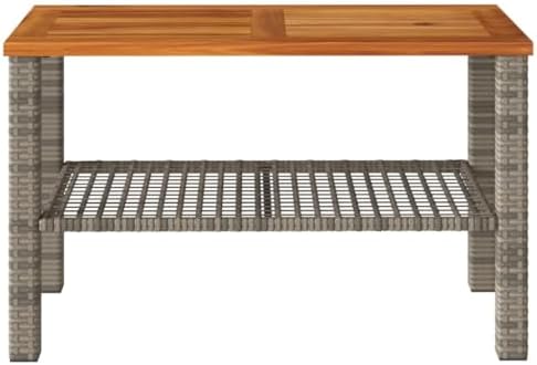 vidaXL Patio Table Gray 27.6"x15"x16.5" Poly Rattan Acacia Wood - Image 6