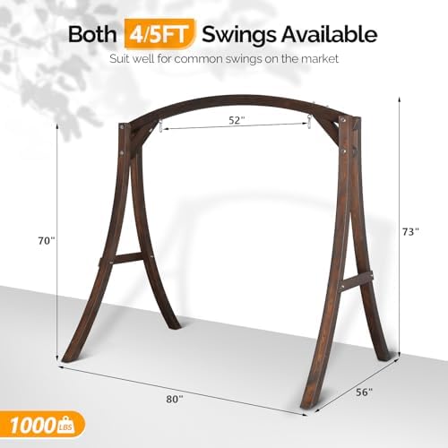VINGLI 6.7FT Wooden Porch Swing Frame, 1000-lb A-Frame Stand - Image 5