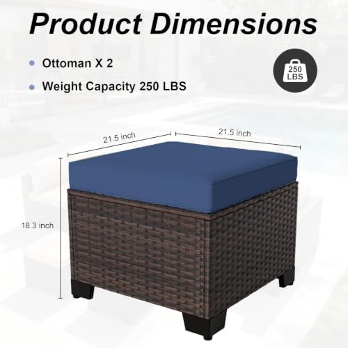 2 Pieces Wicker Ottomans, All Weather Rattan Patio Ottoman - Image 3