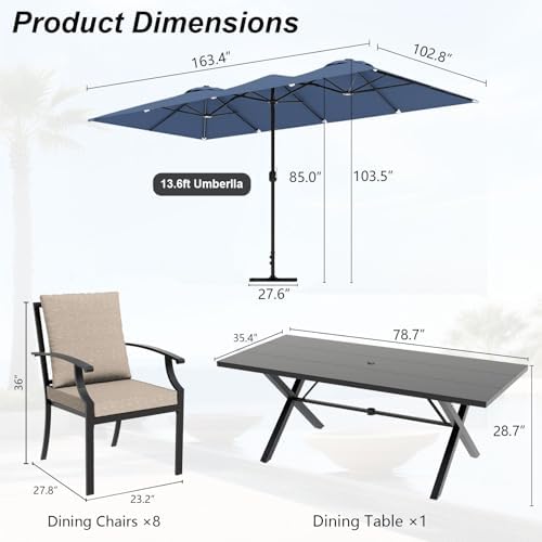 10 Piece Outdoor Dining Set for 8, Patio Table and Chairs Set - Image 2