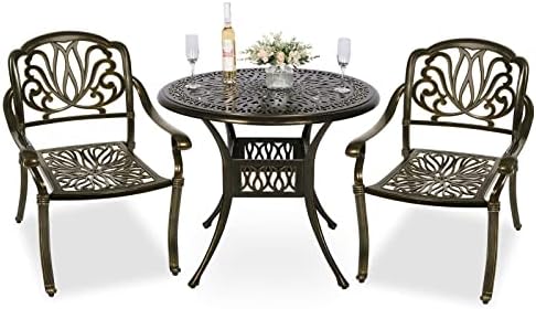 3 Piece Patio Bistro Set, Outdoor All-Weather Cast Aluminum Dining Furniture by MEETWARM