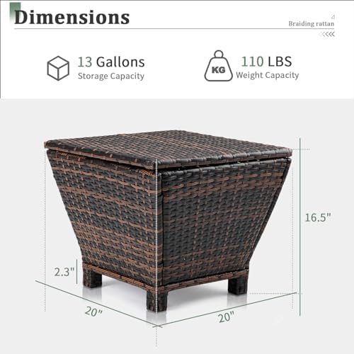 VINGLI Outdoor Side Table with Storage, 13-Gallon Patio Deck Box Outdoor Wicker - Image 3