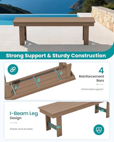 SERWALL 2-Person Backless Outdoor Bench 56 Inches - Image 5