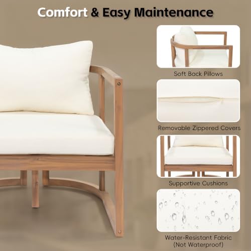 Outdoor 4-Piece Acacia Wood Conversation Set - Image 7