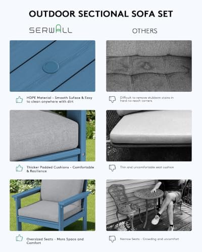 SERWALL HDPE Outdoor Patio Furniture Set Outdoor Couch - Image 6