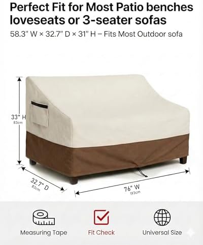 Outdoor Sofa Cover, Waterproof Patio Furniture Cover 76W x 32.7D x 33H inches - Image 2
