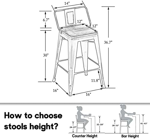 HAOBO Home 30" Metal Bar Stools Counter Height Stool Set of 4 - Image 2