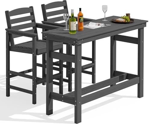 SERWALL Outdoor Bar Set, 2 Adirondack Bar Chairs & Bar Height Table by SERWALL