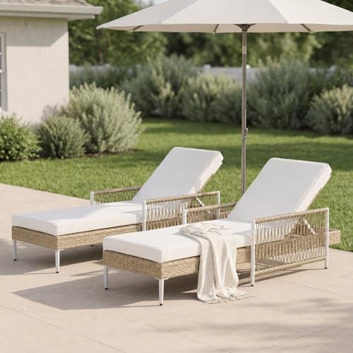 Outdoor All-Weather PE Rattan Chaise Lounge, Minimalist Patio Wicker Lounge by Brabrety