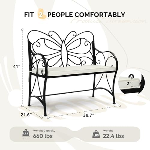 VINGLI 38.7in Cast Iron Outdoor Bench - Image 3