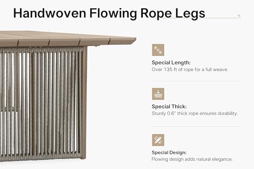 PURPLE LEAF Outdoor Dining Set for 5 Olefin Rope-Wrapped Backrest Beige - Image 6