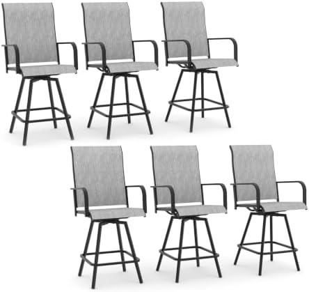 Outdoor Bar Stools Set of 6, All-Weather Swivel Patio Bar Chairs by Nixtopia