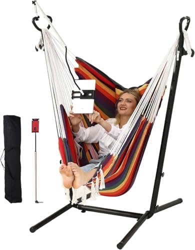 ZEYU Double Hammock Chair with Stand -Iridescent Strips by ZGZEYU