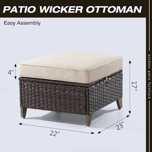 Patio Ottoman Set of 2, All Weather Outdoor Rattan Ottomans Patio Footstools - Image 2